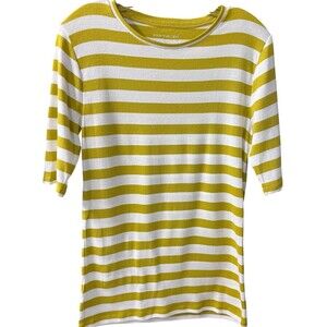 Ann Taylor Women’s Striped Top Round Neck Short Sleeve L Cotton Green/White